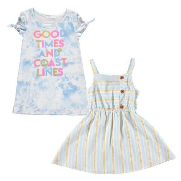 Blue & Pink Tie Dye Shift Dress Set - Picture 1 of 1